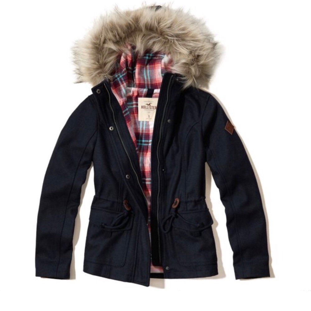 [Hollister] Wool Anorak plaid lined coat XS